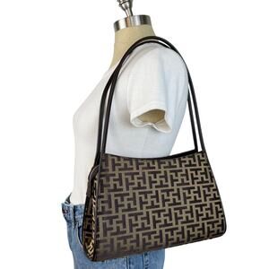 Vintage T&T Monogrammed Brown Tan Double Strap Shoulder Purse